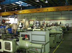 The injection moulding floor with rows of presses